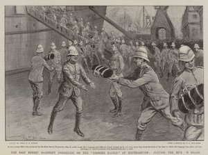 Il reggimento East Surrey che si imbarca sul Lismore Castle a Southampton, mettendo i kit a bordo da Percy F.S. Spence